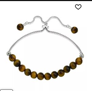 Macys Genuine Stone Bead Adjustable Bracelet in Silver Plate New Women